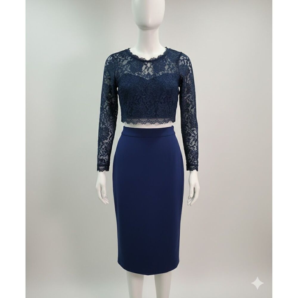 Sequin hearts Lace crop top blue sparkle long sleeve padded bra size 9 party top